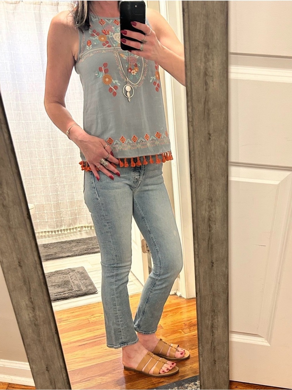 NWT THML The Waylon Tassel Embroidered Tank Top Boho Sleeveless - Picture 4 of 14